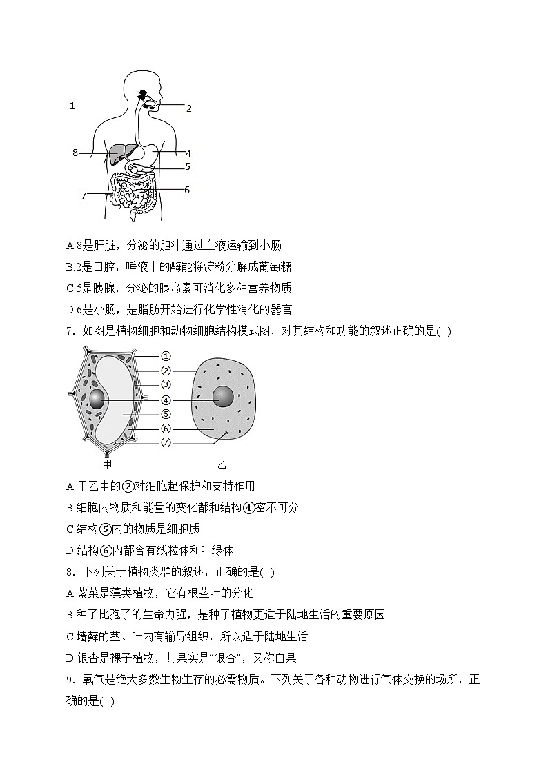 山东省德州市宁津县第四实验中学2023-2024学年八年级3月月考生物试卷(含答案)第3页