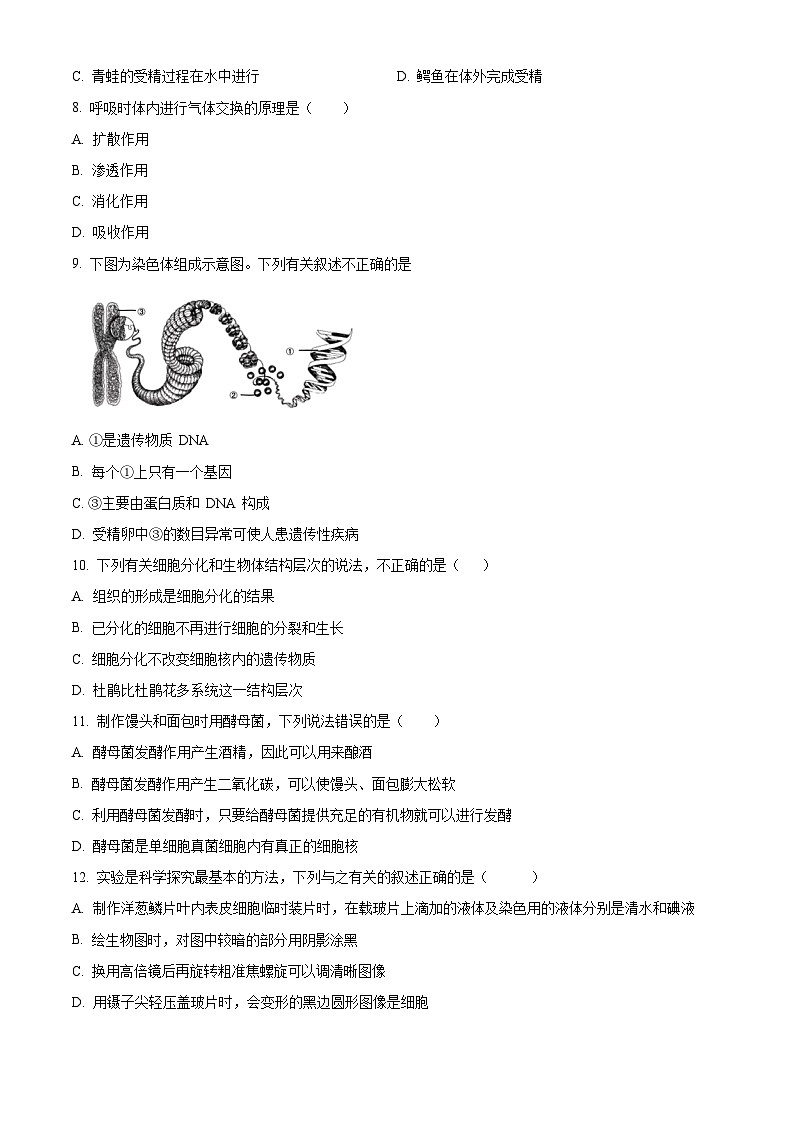 2024年福建省泉州市安溪县中考二模生物试题(原卷版)第2页