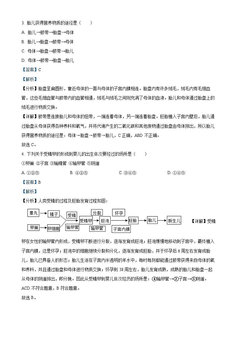 广东省汕头市龙湖实验中学2023-2024学年七年级下学期期中生物试题(解析版)第2页