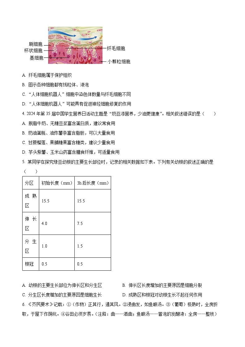 江苏省南通市2023-2024学年八年级下学期期中生物试题(原卷版)第2页
