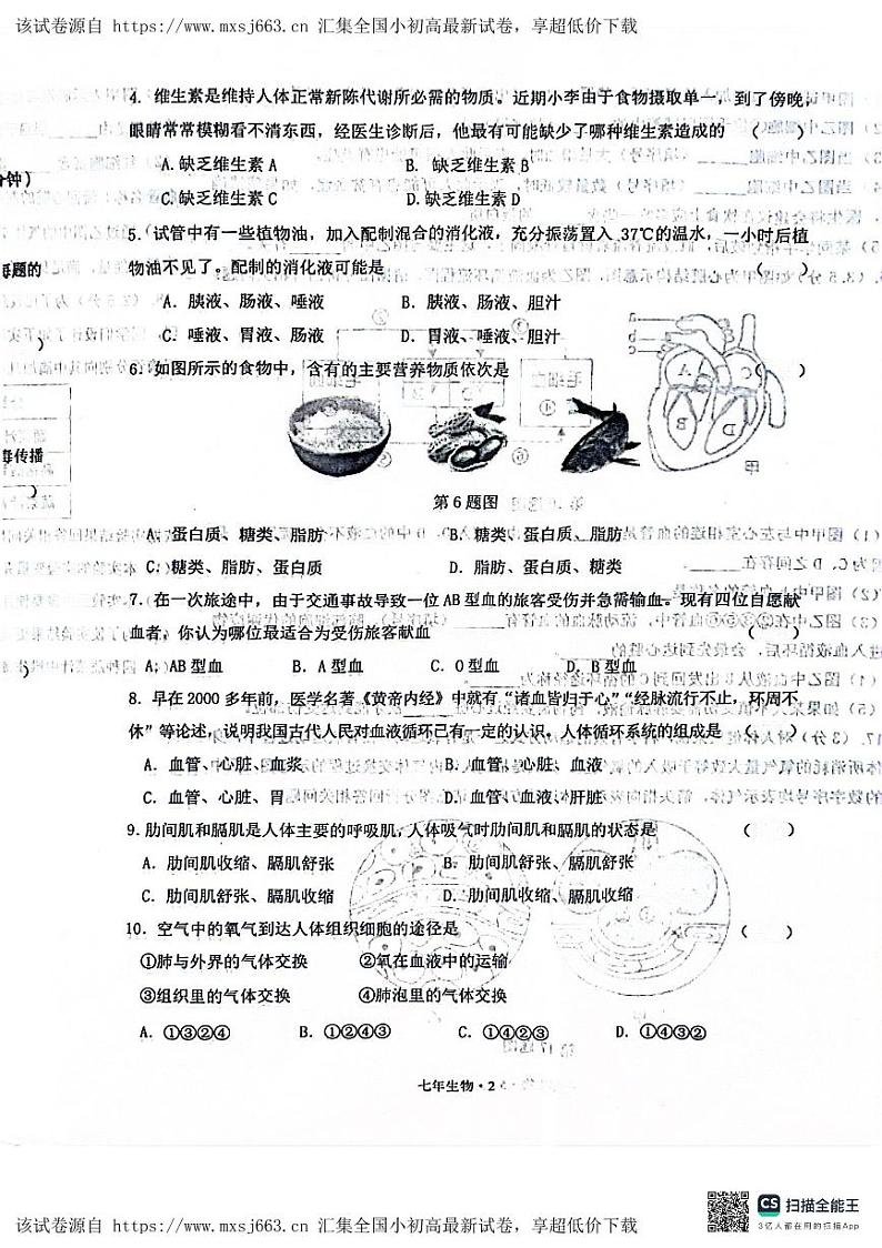 64,辽宁省沈阳市沈北新区2023-2024学年七年级下学期5月期中生物试题第2页