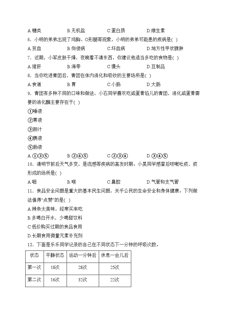 山西省大同市2023-2024学年七年级下学期期中生物试卷(含答案)第2页