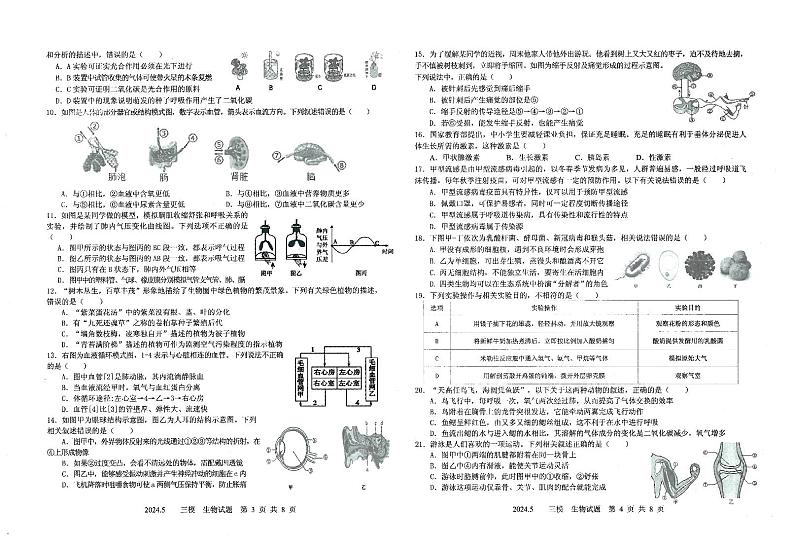 2024年山东省济宁市泗水县微山县邹城县中考三模生物试题第2页