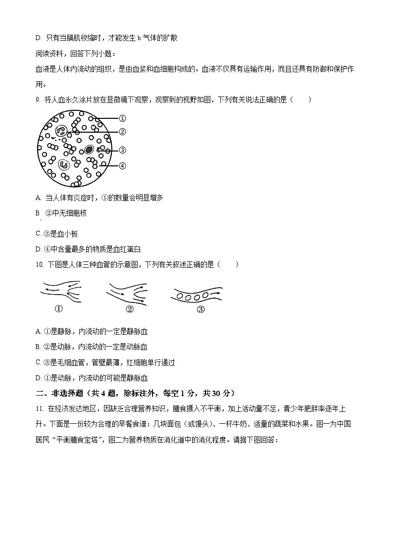 湖北省鄂州市梁子湖区2023-2024学年七年级下学期期中生物试题(原卷版)第3页
