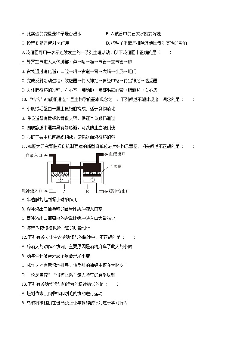2024年陕西省西安市碑林区中考生物二模试卷(含解析)03