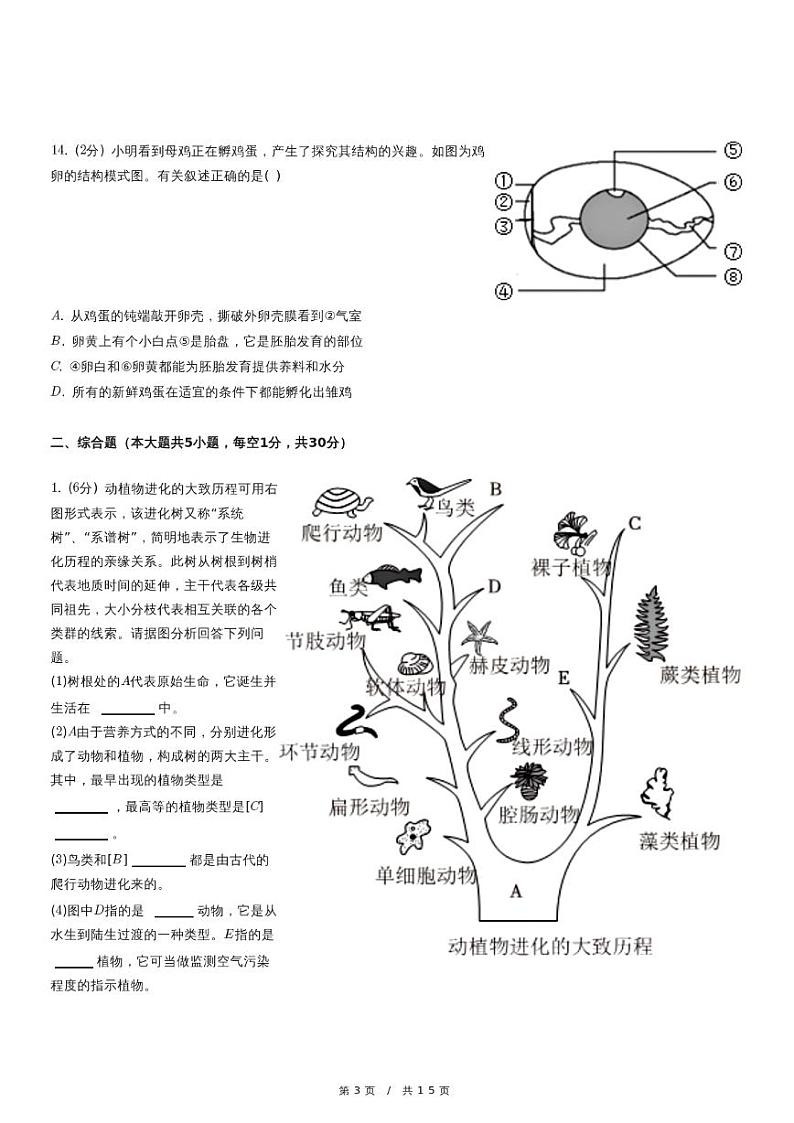 2024年广西南宁中考生物一模试卷03