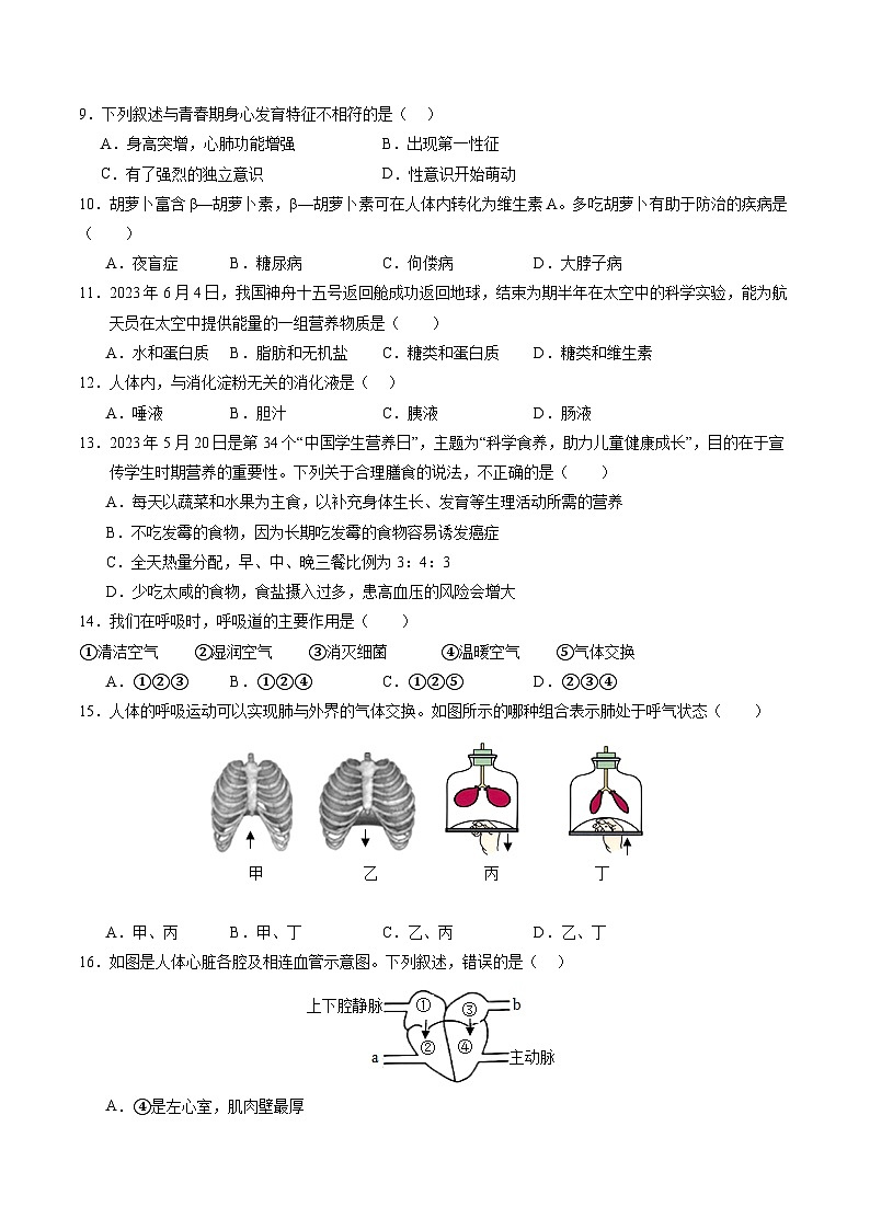 2024年中考第三次模拟考试题:生物(重庆卷)(考试版)第3页