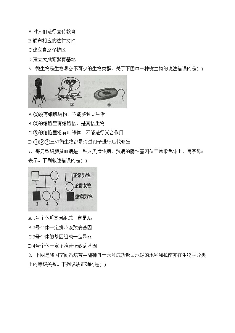 山东省青岛市即墨区多校联考2023-2024学年八年级下学期4月期中考试生物试卷(含答案)第2页