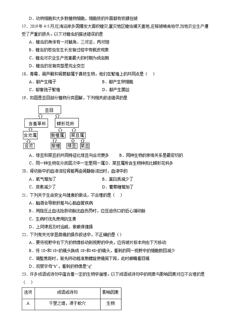 2024年中考生物考前预测之选择题(广东专用)(原卷版)第3页