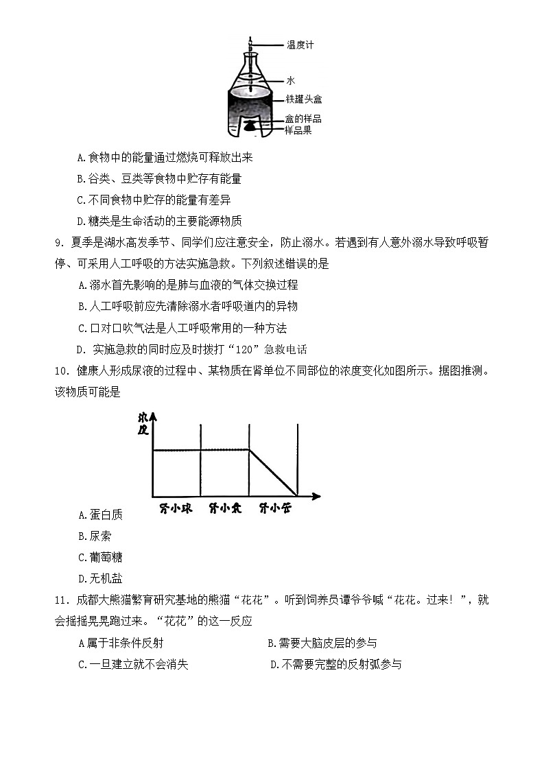 2024年四川省成都市初中学业水平考试生物学试题(含答案)第3页