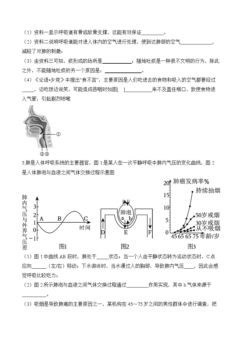 第四单元第三章 人体的呼吸(非选择题)——七年级下册生物人教版期末分层训练第3页