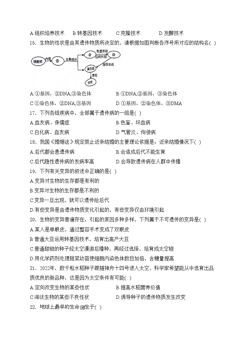 江苏省宿迁市沭阳县乡镇联考2023-2024学年八年级下学期3月月考生物试卷(含答案)第3页