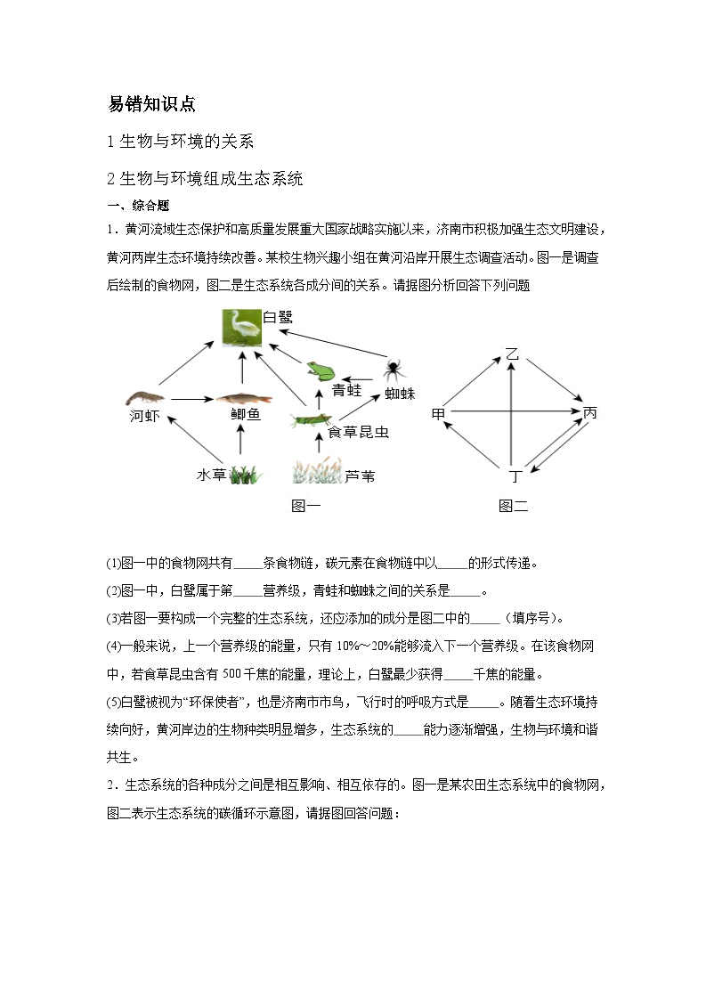 专题五 生态系统会考试题专项训练-2024年山东生物会考专用（原卷版+解析版）