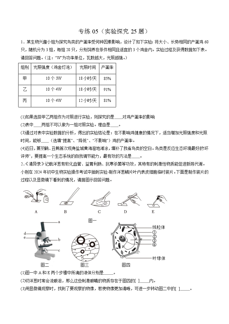 备战2024年会考生物专项复习（全国通用）-专练05 实验探究25题（原卷版+解析版）