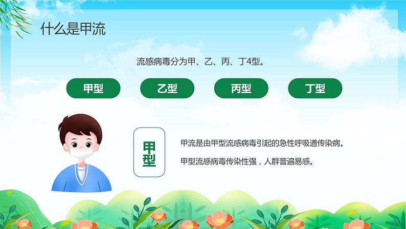 绿色清新关注健康预防甲流甲型流感病毒知识科普讲座PPT04