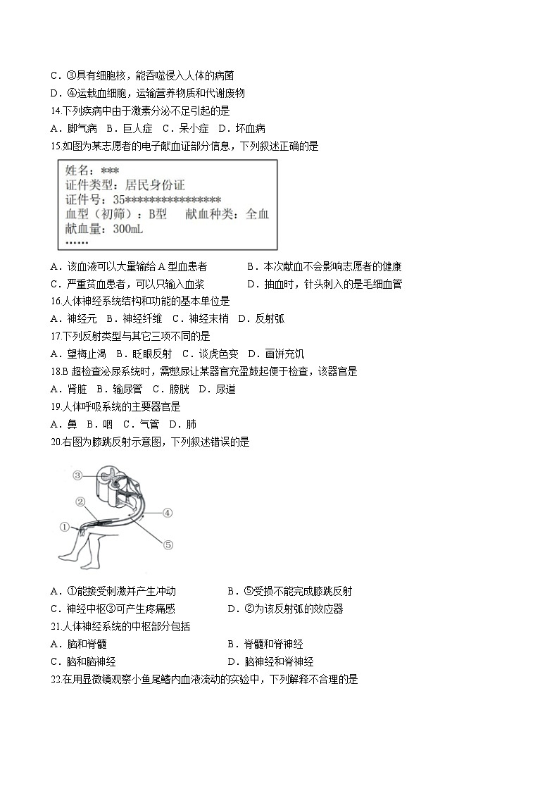 福建省宁德市2023-2024学年七年级下学期期末考试生物试卷第3页