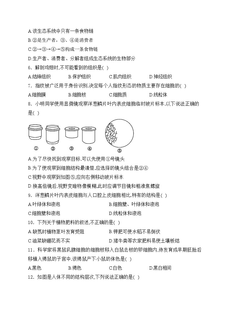 湖南省邵阳市邵阳县2023-2024学年七年级上学期期末质量监测生物试卷(含答案)第2页