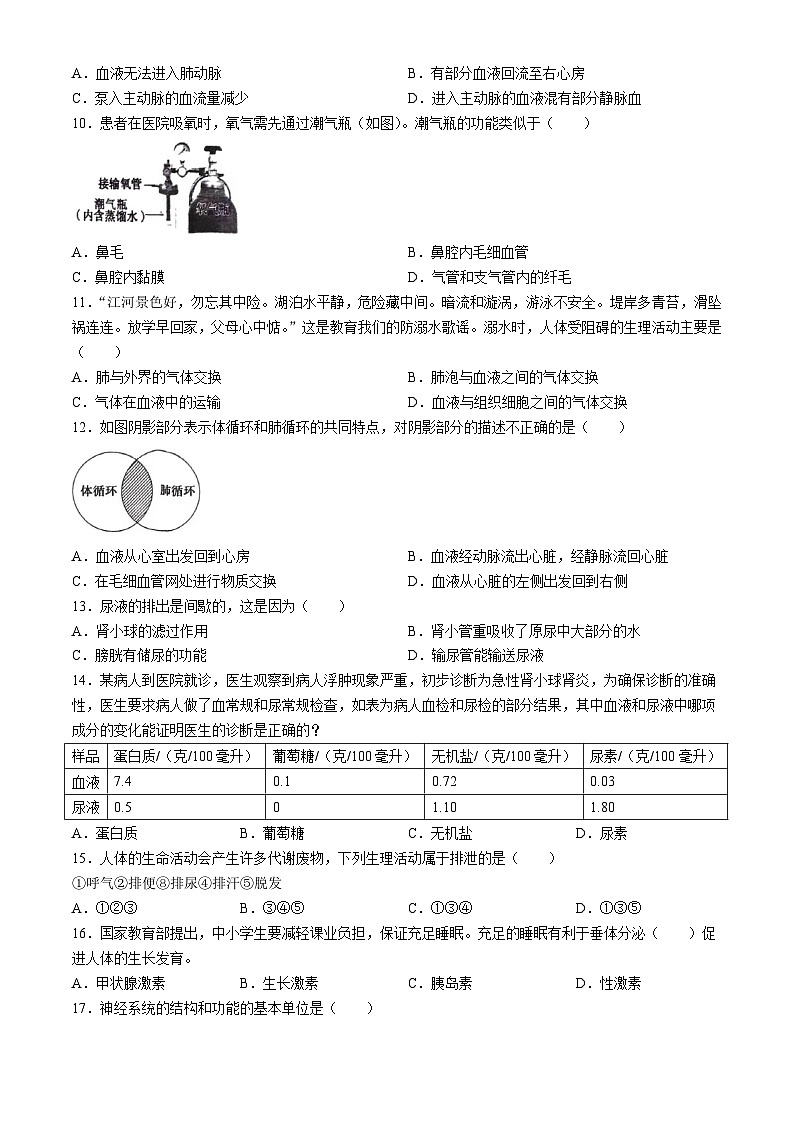 河南省平顶山市鲁山县2023--2024学年七年级下学期期末调研考试生物试卷第3页