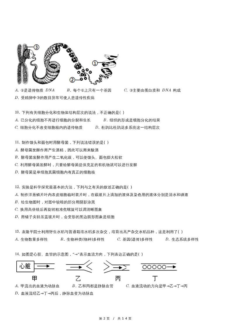2024年福建省泉州市安溪县中考生物二模试卷第2页