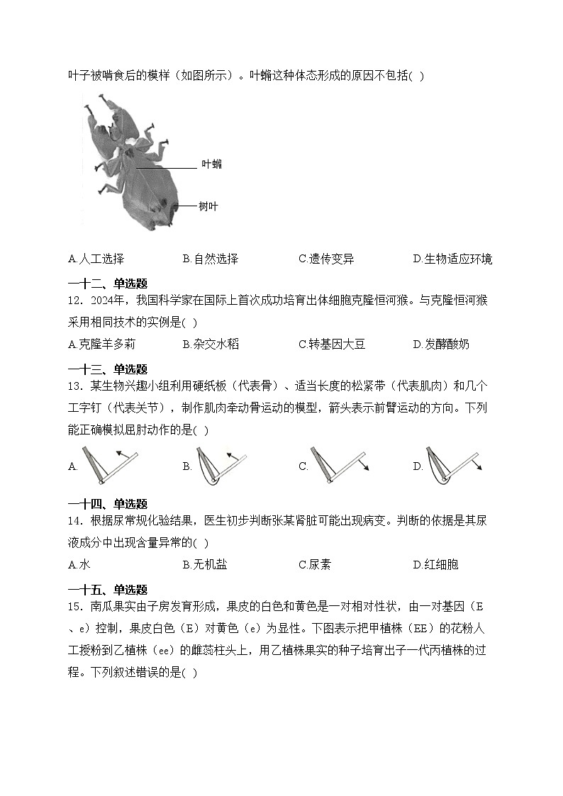 广西壮族自治区2024届中考生物试卷(含答案)03