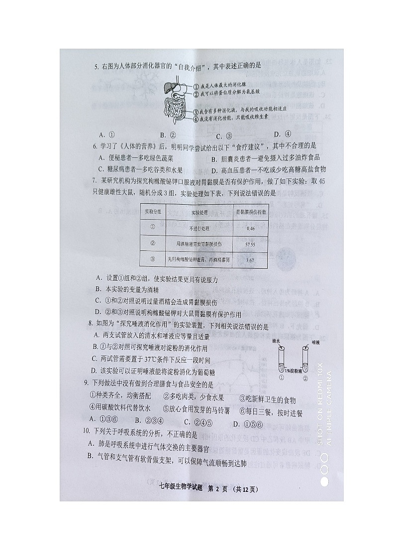 山东省青岛市胶州市2023-2024学年七年级下学期期末考试生物试题第2页