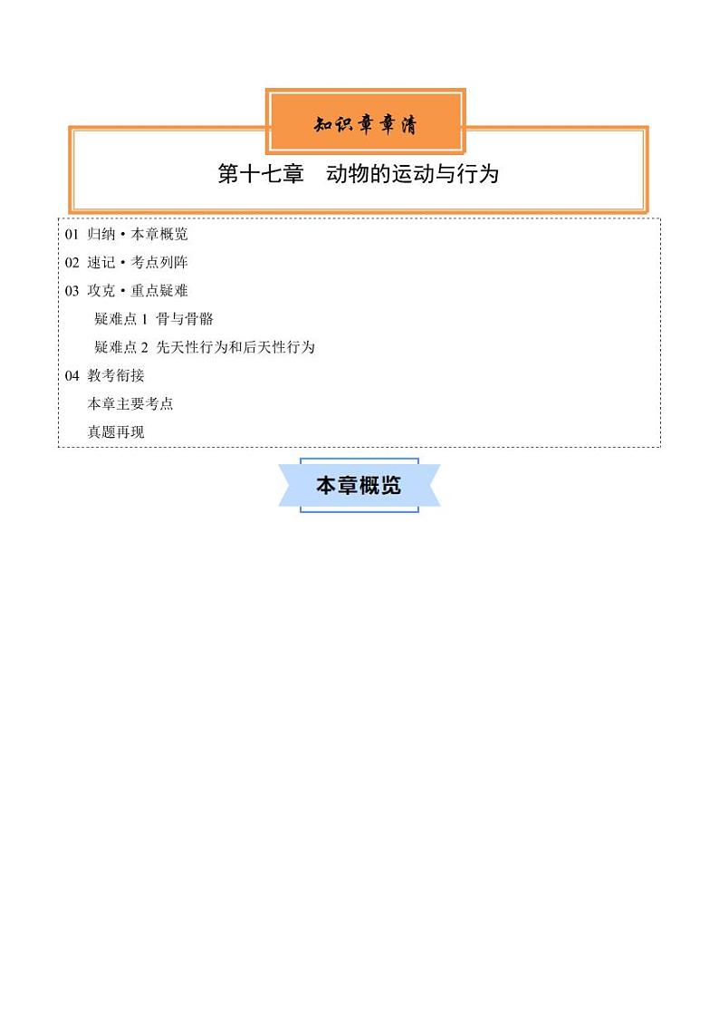第十七章 动物的运动和行为【速记清单】(原卷版+解析版)2023-2024学年八年级生物上册单元速记·巧练(苏科版)01