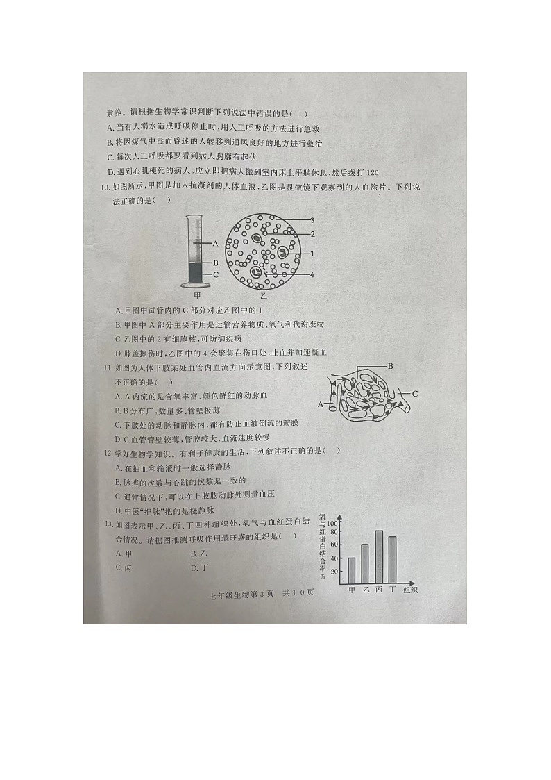 山东省德州市禹城市2023-2024学年七年级下学期期末考试生物试题第3页