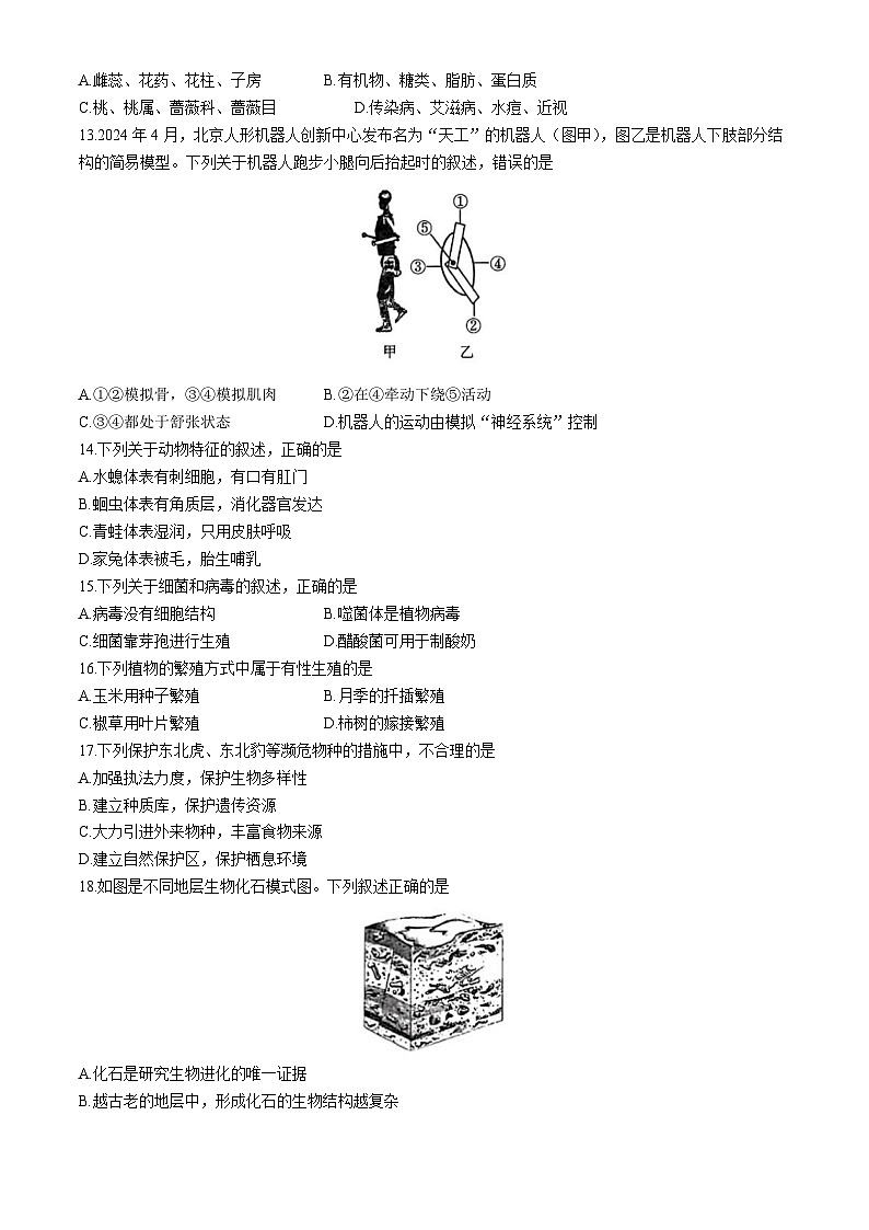 2024年吉林省長春市中考生物試題(無答案)第3頁