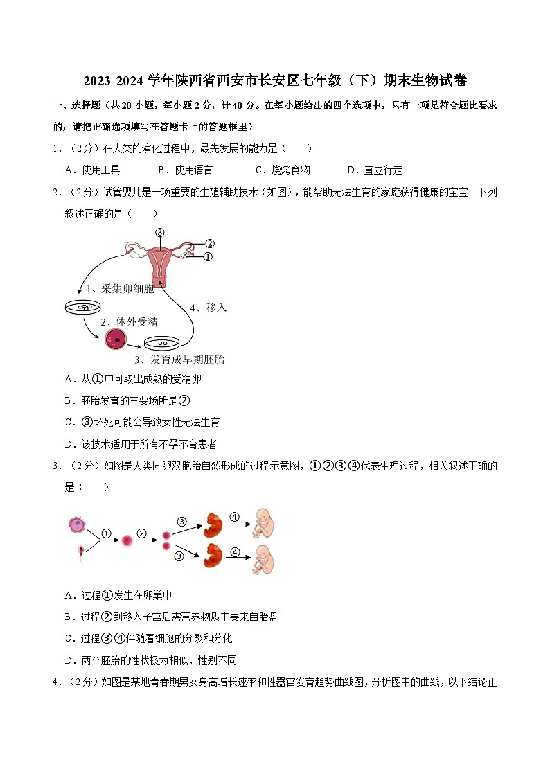 陕西省西安市长安区2023-2024学年七年级下学期期末考试生物试卷01