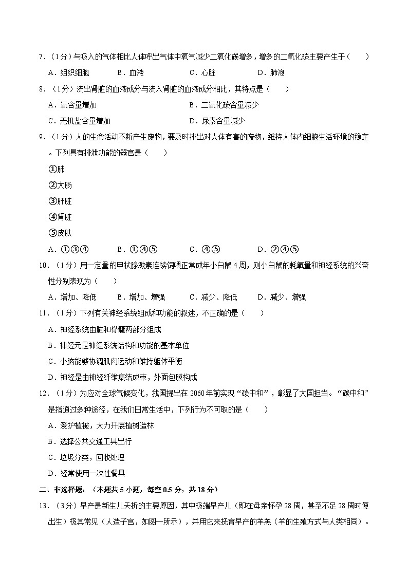 2023-2024学年辽宁省沈阳市沈河区七年级(下)期末生物试卷02