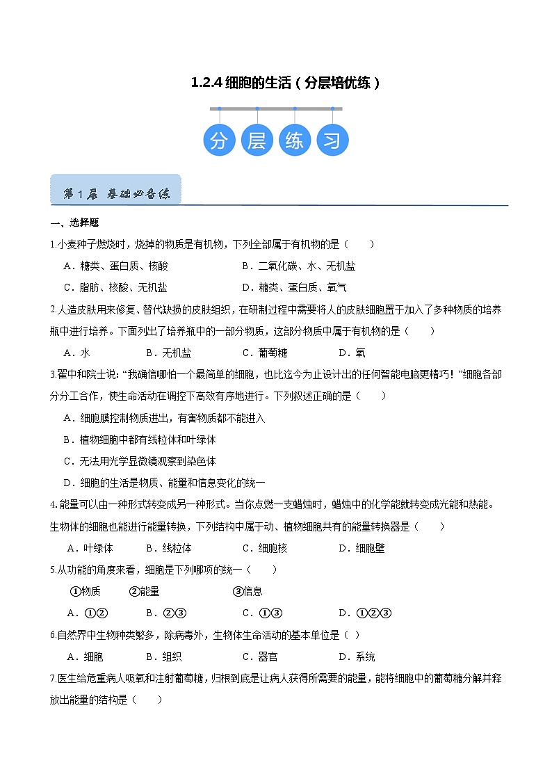 【人教版】七上生物 1.2.4 细胞的生活(课件+练习)01