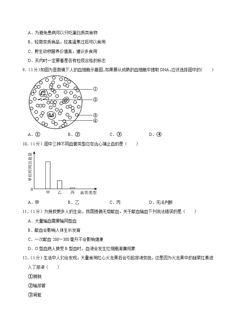 吉林省长春市净月高新区2023-2024学年七年级下学期期末生物试卷第2页