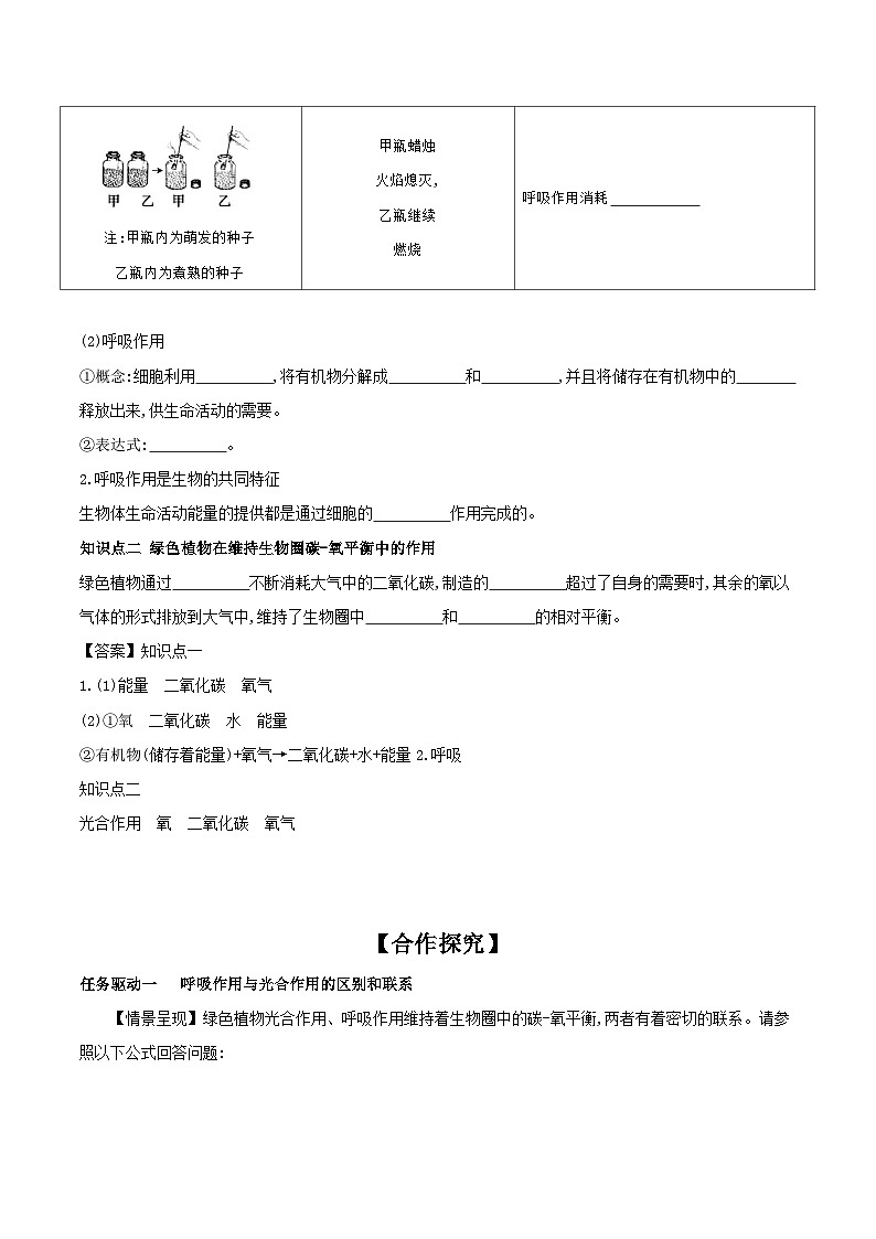 3.5.2 绿色植物的呼吸作用 学案(含答案) -生物人教版七年级上册02