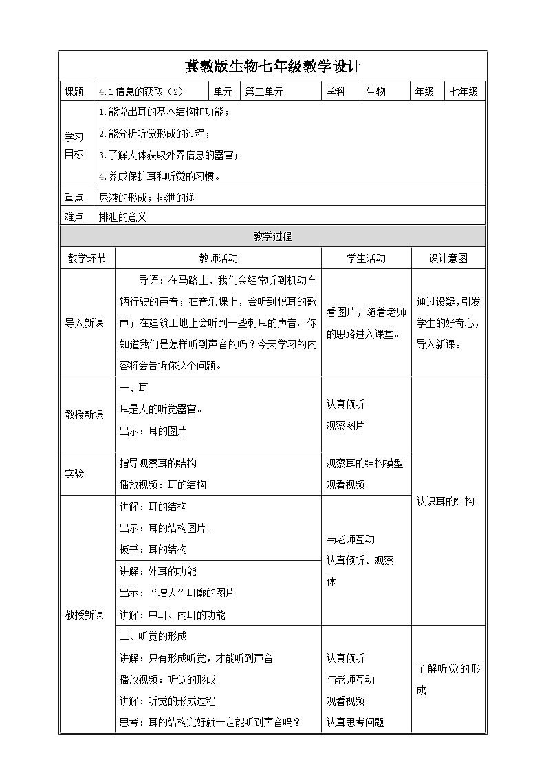 冀教版生物七下2.4.1信息的获取(2)教案01
