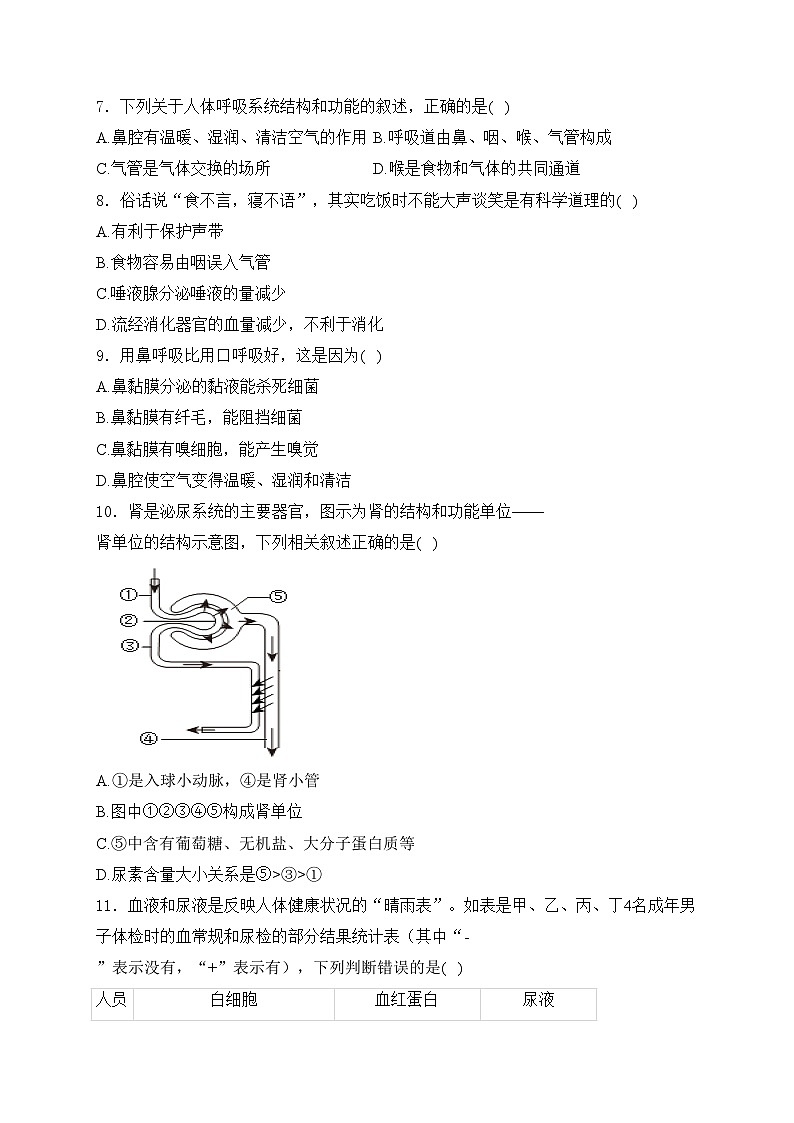 山西省太原市實(shí)驗(yàn)中學(xué)校2023-2024學(xué)年七年級(jí)下學(xué)期期末生物學(xué)試卷(含答案)第2頁(yè)