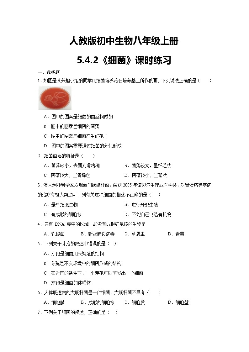 【核心素养】人教版初中生物八年级上册5.4.2《细菌》课件+课时练习+教案(含教学反思)01