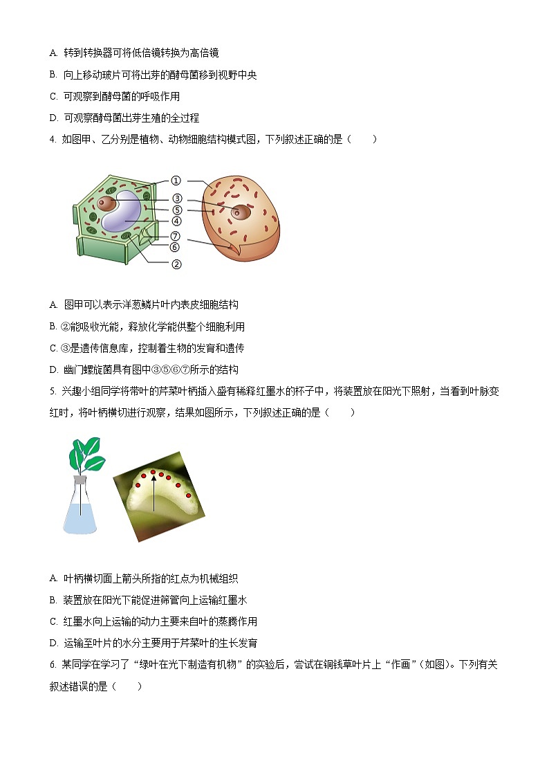2024年四川省自贡市富顺县中考二模生物试题(原卷版)第2页