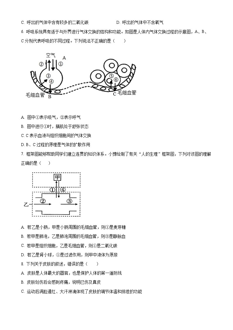 河南省許昌市長葛市2023-2024學年七年級下學期期末生物學試題（原卷版）第2頁