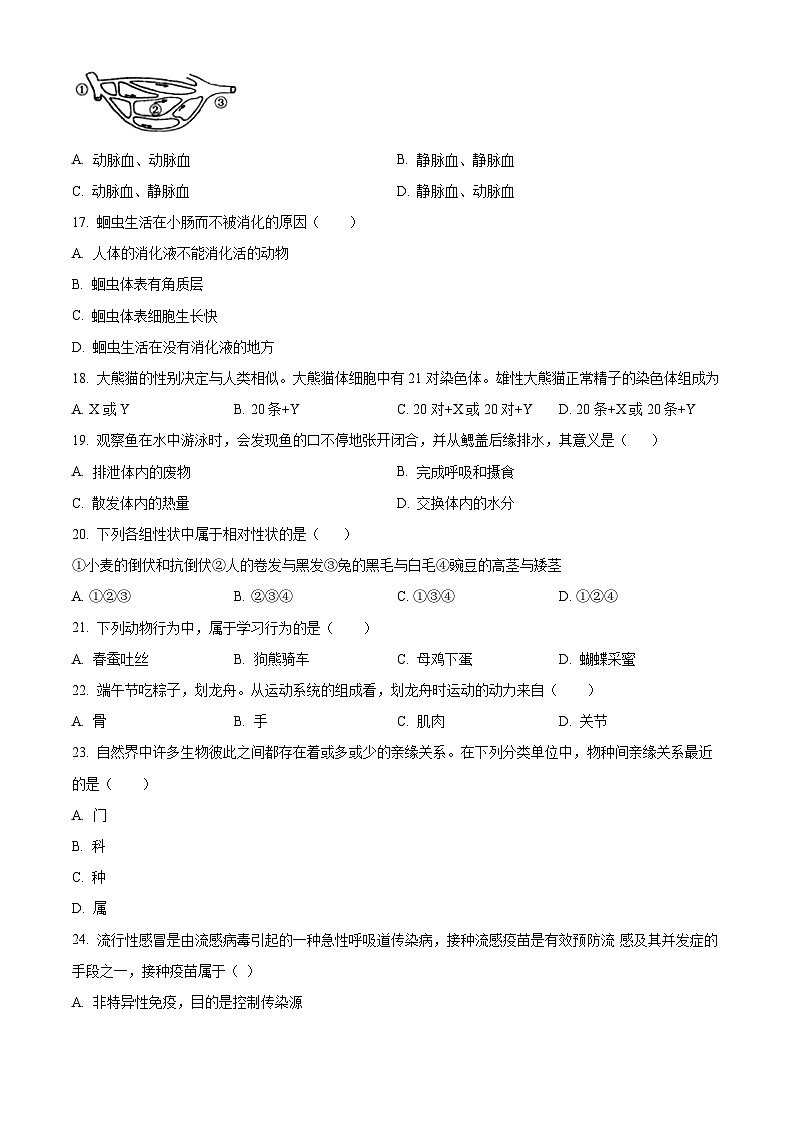 2024年黑龙江省齐齐哈尔市龙江县部分学校联考中考三模生物试题(原卷版)第3页