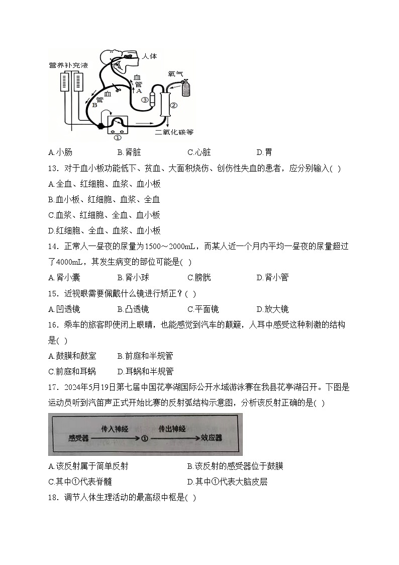 安徽省安庆市太湖县2023-2024学年七年级下学期期末考试生物试卷(含答案)第3页