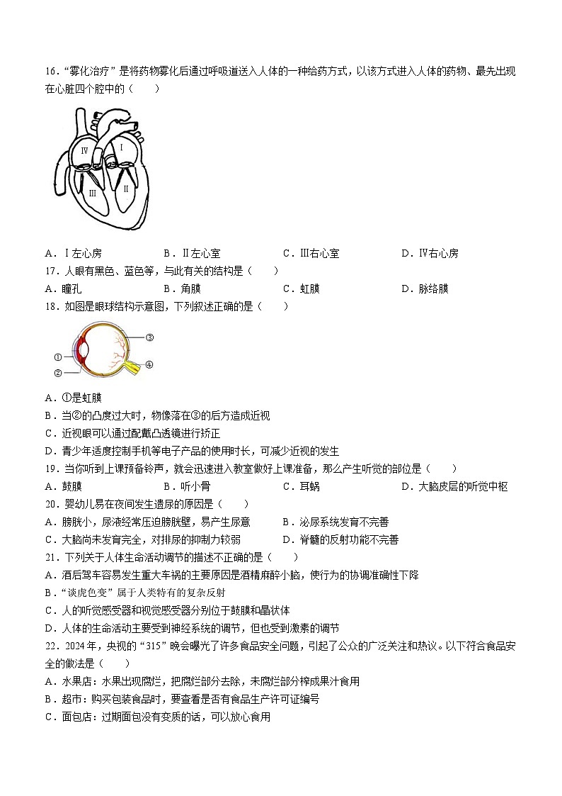 广东省河源地区2023-2024学年七年级下学期期末考试生物试题第3页