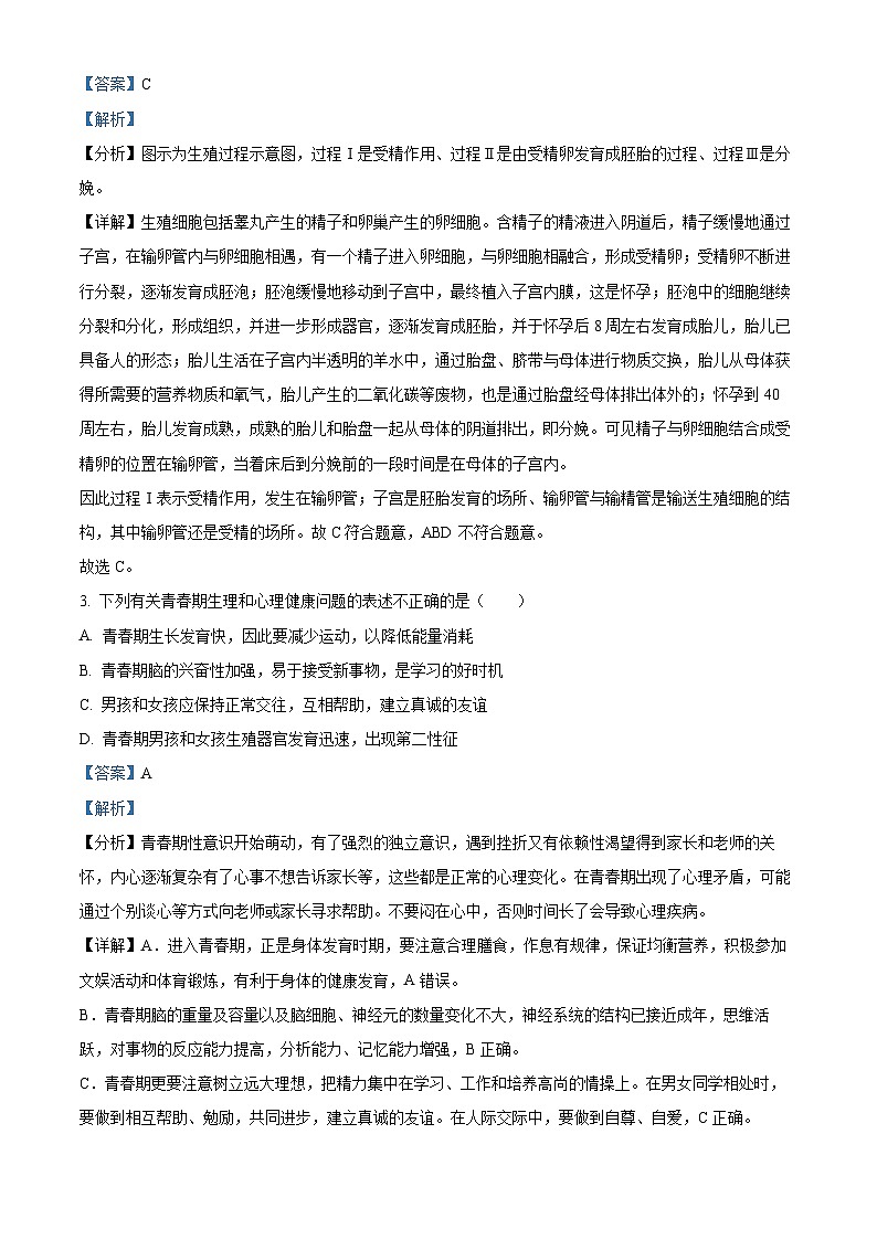 河南省南阳市邓州市2023-2024学年七年级下学期期末生物试题(原卷版+解析版)02