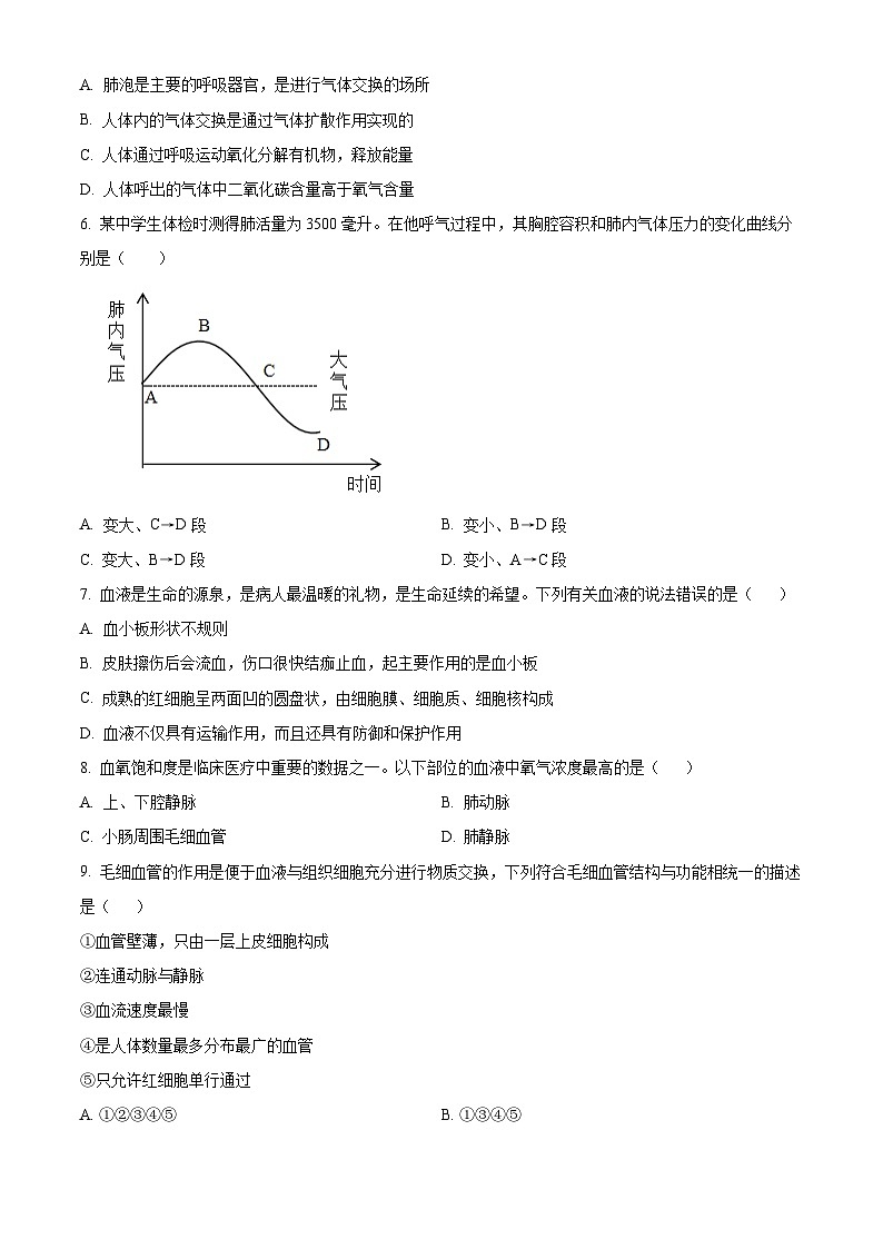 河南省南阳市唐河县2023-2024学年七年级下学期期末生物学试题(原卷版)02