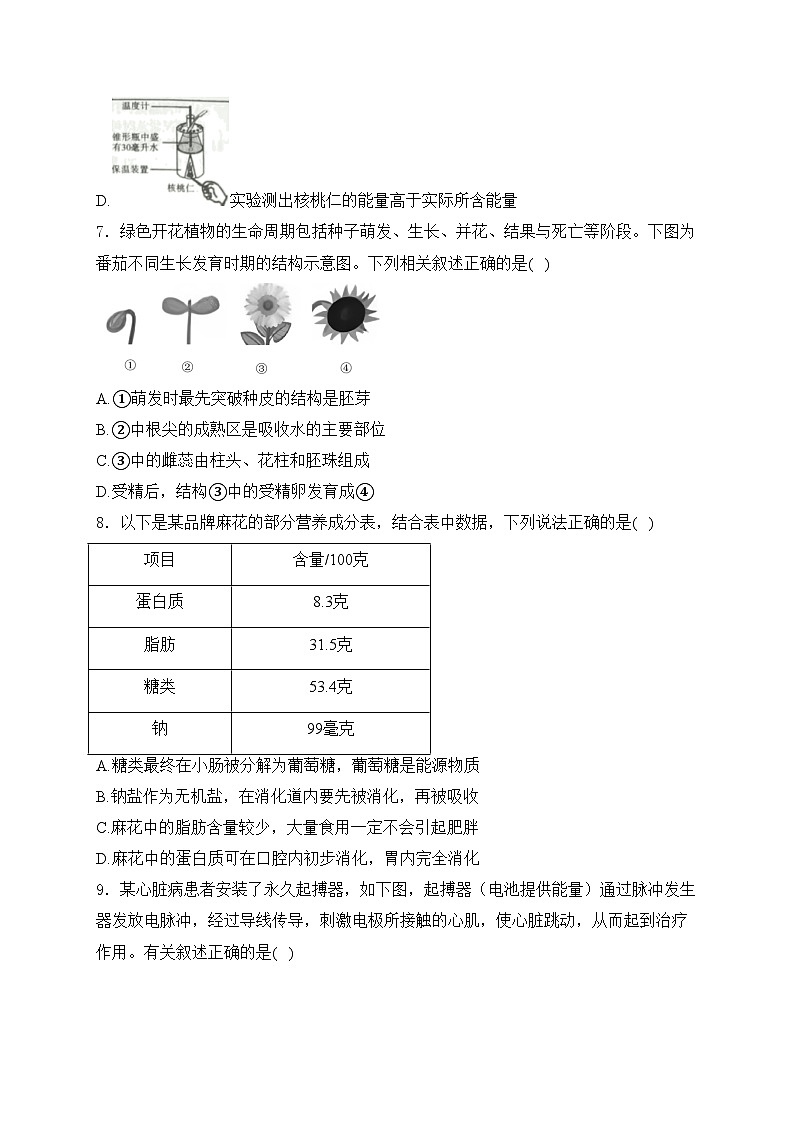 陕西省渭南市韩城市2024届中考二模生物试卷(含答案)第3页