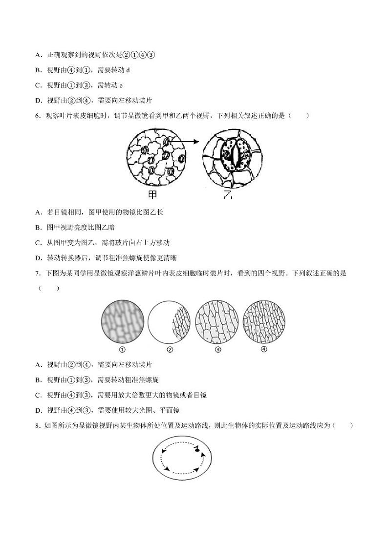 1.2.1 学习使用显微镜(跟踪训练)(含答案) 2024-2025学年七年级生物上学期同步课件+分层练(2024人教版)03