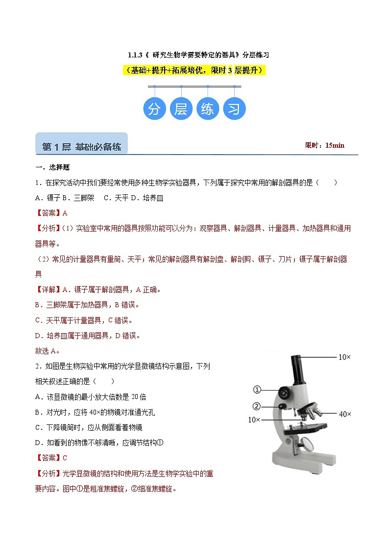 【核心素养】济南版(2024)生物七年级上册 1.1.3 研究生物学需要特定的器具(教学课件+同步练习)01