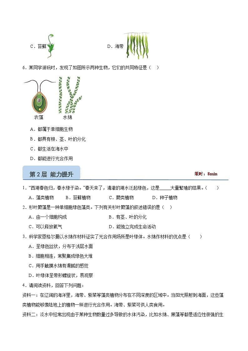 【核心素养】冀少版(2024)生物七年级上册 2.1.1 藻类 同步课件+同步练习02