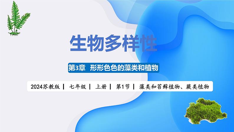 【核心素养】苏教版(2024)生物七年级上册 2.3.1 藻类和苔藓植物、蕨类植物(教学课件+同步练习)01