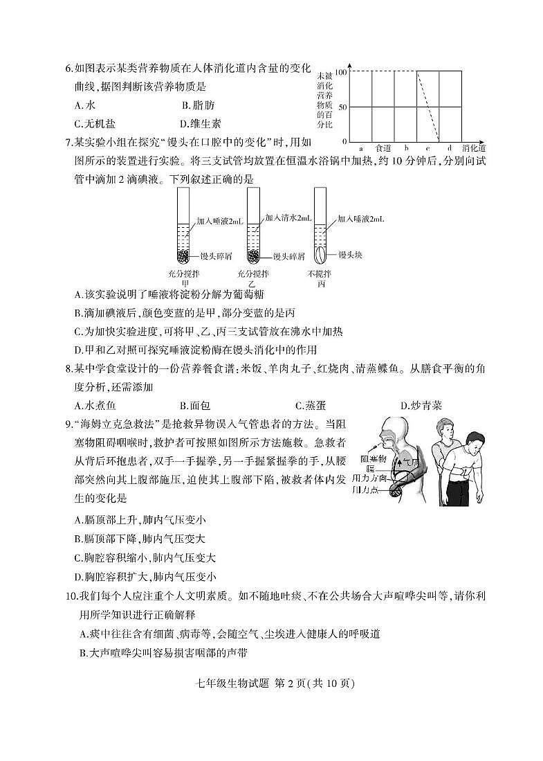 山东省临沂市费县2023-2024学年七年级下学期期末考试生物试题02