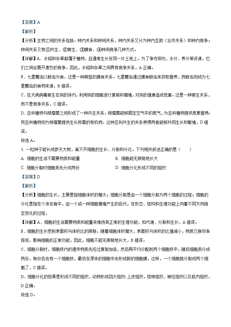 2024年吉林省長春市中考生物真題（解析版）第2頁